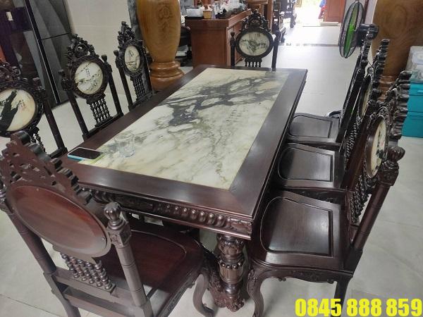 Thanh lý bộ bàn ăn mặt đá 8 ghế 2 Bộ bàn ăn 8 ghế mặt đá thanh lý